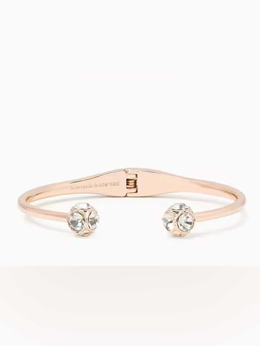 Kate Spade Lady Marmalade Open Cuff Bracelet Rose Gold Crystal Hinge Bangle